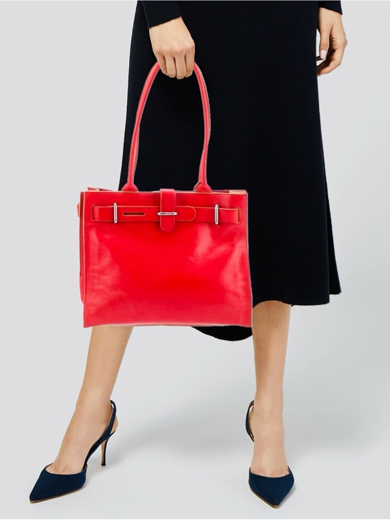 Furla Handbags - Furla Vintage Italian Cherry Red Leather Tote with Belt-Style Accent